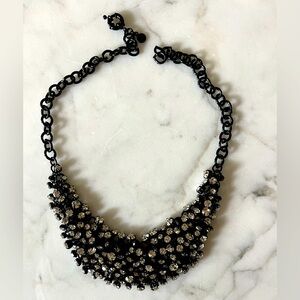 J Crew black chainmail and crystal bib necklace